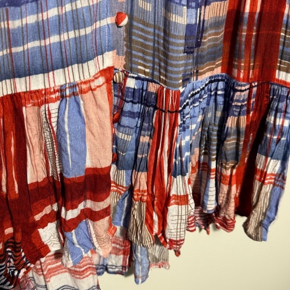 MAEVE ANTHROPOLOGIE RED BLUE PLAID FLOWY 3/4 Sleeve Blouse TUNIC TOP XS EUC - Picture 8 of 12